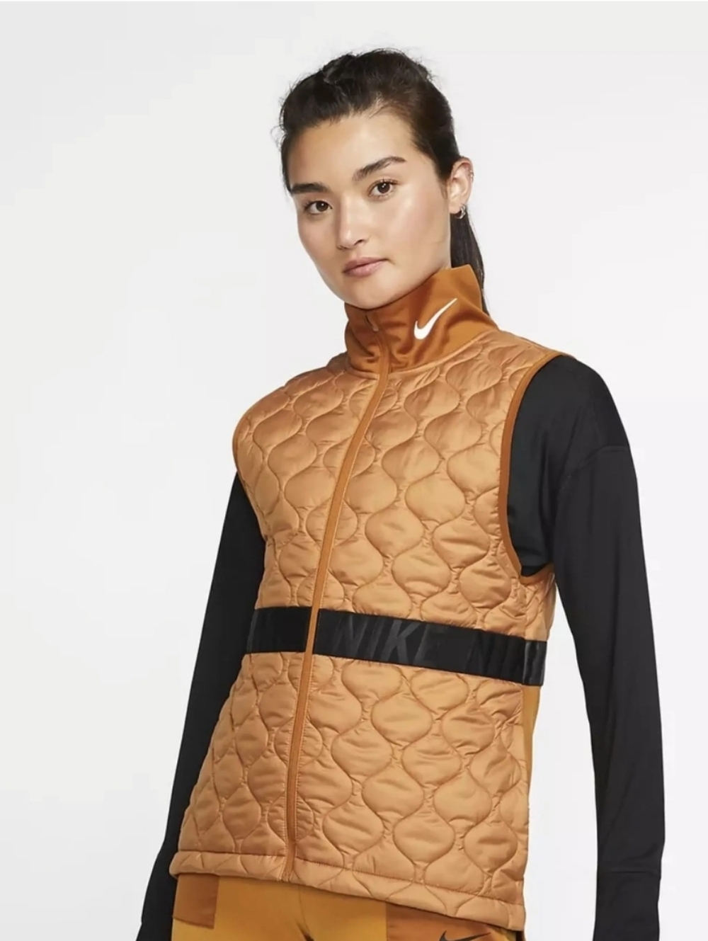 Nike AeroLayer Orange Quilted Sleeveless Running Vest with Black Logo Band